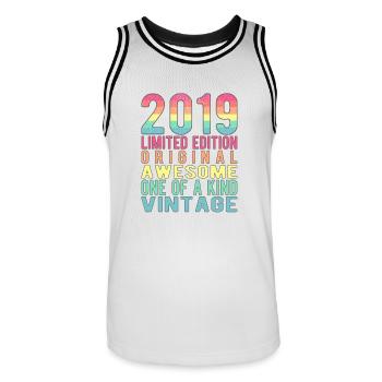Limited Edition Since 2019 Birthday Vintage 2019 - Men's Basketball Jersey - white/black - Front - AI Model Male 185 dark (185cm)