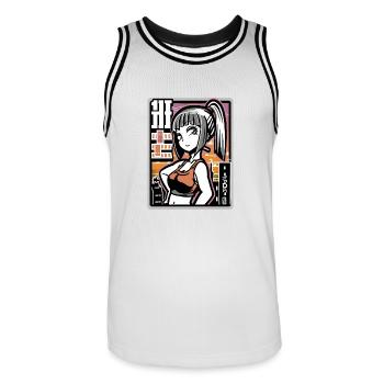 Anime Fille de la ville coquine - Maillot de basket Homme - blanc/noir - Devant - AI Model Male 185 dark (185cm)
