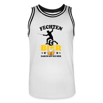 Fechten & Bier - darum bin ich hier - Männer Basketball-Trikot - Weiß/Schwarz - Vorne - AI Model Male 185 dark (185cm)