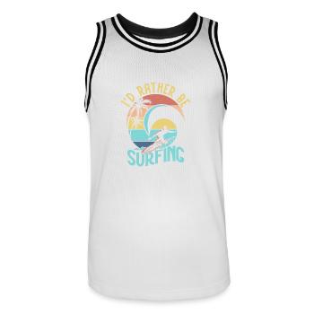I'd Rather Be Surfing Summer Surfer Surfboard - Men's Basketball Jersey - white/black - Front - AI Model Male 185 dark (185cm)