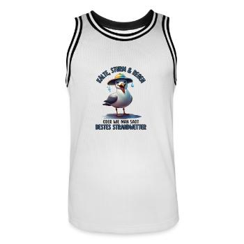 Kälte, Sturm & Regen-Bestes Strandwetter-Möwe - Männer Basketball-Trikot - Weiß/Schwarz - Vorne - AI Model Male 185 dark (185cm)