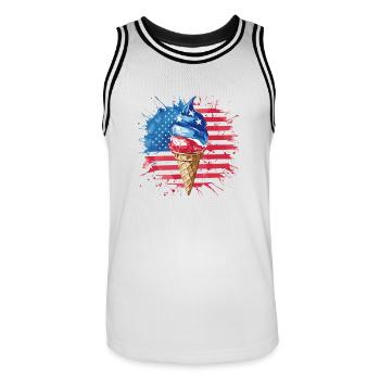 Patriotische amerikanische Flagge Eiscreme-Tüte - Männer Basketball-Trikot - Weiß/Schwarz - Vorne - AI Model Male 185 dark (185cm)