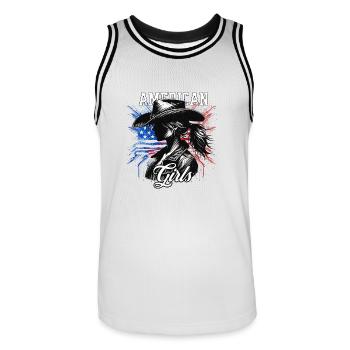 Patriotisches Amerikanisches Mädchen USA für - Männer Basketball-Trikot - Weiß/Schwarz - Vorne - AI Model Male 185 dark (185cm)