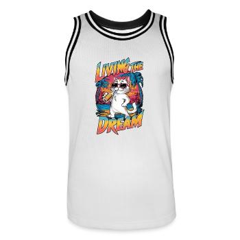 Cat with a beer at the beach - humor - Men's Basketball Jersey - white/black - Front - AI Model Male 185 dark (185cm)