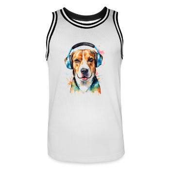 Beagle Headphones Dog Funny Animal Design Print - Men's Basketball Jersey - white/black - Front - AI Model Male 185 dark (185cm)