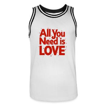 ALL YOU NEED IS LOVE - Men's Basketball Jersey - white/black - Front - AI Model Male 185 dark (185cm)