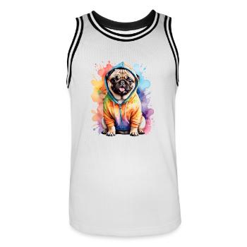 Mops Hoodie Hund Bunt Lustig Tier Design Print - Männer Basketball-Trikot - Weiß/Schwarz - Vorne - AI Model Male 185 dark (185cm)