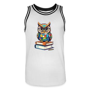 Books Owl Owls Lover Cute Book Illustration - Men's Basketball Jersey - white/black - Front - AI Model Male 185 dark (185cm)