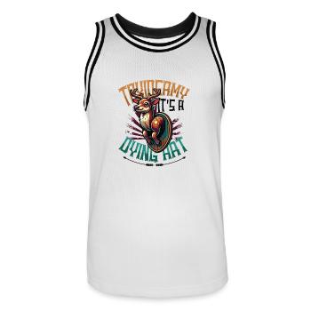 Taxidermy It's A Dying Art Deer Motif - Men's Basketball Jersey - white/black - Front - AI Model Male 185 dark (185cm)