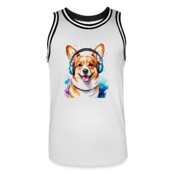 Corgi Casque Chien Coloré Drôle Animal Design Imprimer - Maillot de basket Homme - blanc/noir - Devant - AI Model Male 185 dark (185cm)