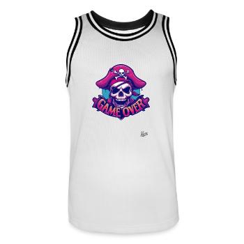Fin de partie : Crâne de pirate - Maillot de basket Homme - blanc/noir - Devant - AI Model Male 185 dark (185cm)