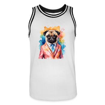 Mops Anzug Hund Bunt Lustig Tier Design Print - Männer Basketball-Trikot - Weiß/Schwarz - Vorne - AI Model Male 185 dark (185cm)