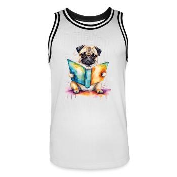 Mops Lesen Buch Hund Bunt Lustig Tier Design Print - Männer Basketball-Trikot - Weiß/Schwarz - Vorne - AI Model Male 185 dark (185cm)