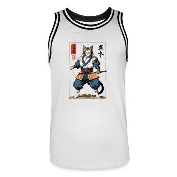 Samurai Katze Vintage Ukiyo-E Japanischer Samurai - Männer Basketball-Trikot - Weiß/Schwarz - Vorne - AI Model Male 185 dark (185cm)