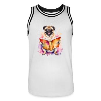 Mops Lesen Buch Hund Bunt Lustig Tier Design Print - Männer Basketball-Trikot - Weiß/Schwarz - Vorne - AI Model Male 185 dark (185cm)
