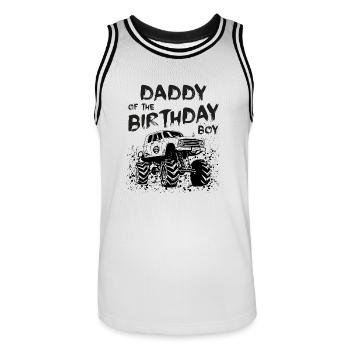 Papa du garçon d’anniversaire Monster Truck Party - Maillot de basket Homme - blanc/noir - Devant - AI Model Male 185 dark (185cm)