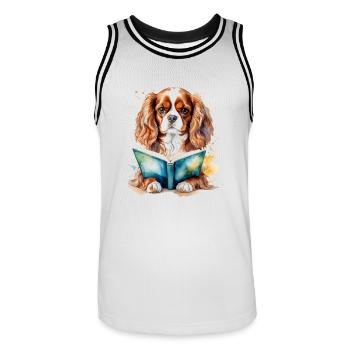 Cavalier King Charles Spaniel Lecture Livre Chien - Maillot de basket Homme - blanc/noir - Devant - AI Model Male 185 dark (185cm)
