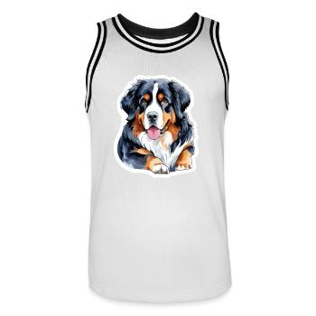 Bernese Mountain Dog Watercolors - Men's Basketball Jersey - white/black - Front - AI Model Male 185 dark (185cm)