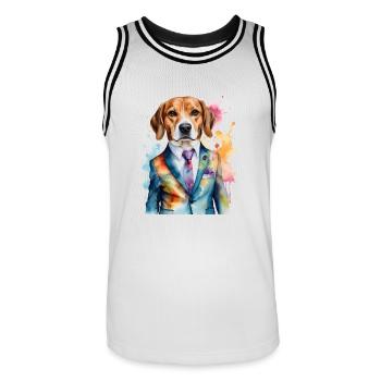 Beagle Suit Dog Colorful Funny Animal Design Print - Men's Basketball Jersey - white/black - Front - AI Model Male 185 dark (185cm)