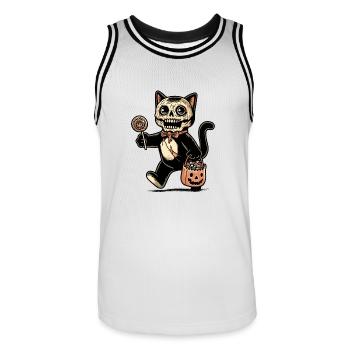 Chat zombie effrayant Trick Or Treat - Maillot de basket Homme - blanc/noir - Devant - AI Model Male 185 dark (185cm)