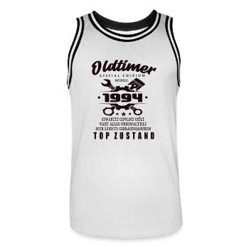 Oldtimer Special Edition Modell 1994 Geburtstag - Männer Basketball-Trikot - Weiß/Schwarz - Vorne - AI Model Male 185 dark (185cm)