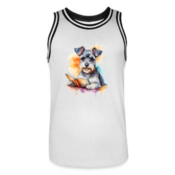 Schnauzer miniature lisant chien drôle animal design imprimer - Maillot de basket Homme - blanc/noir - Devant - AI Model Male 185 dark (185cm)