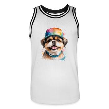 Shih Tzu Snapback Cap Hund Lustig Tier Print - Männer Basketball-Trikot - Weiß/Schwarz - Vorne - AI Model Male 185 dark (185cm)