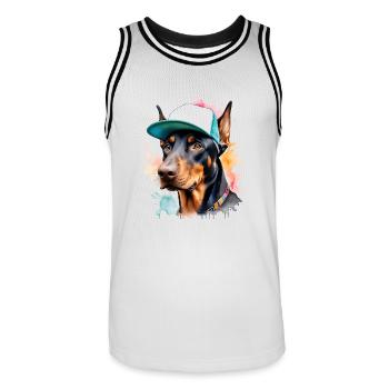 Doberman Snapback Cap Chien Drôle Design Imprimer - Maillot de basket Homme - blanc/noir - Devant - AI Model Male 185 dark (185cm)