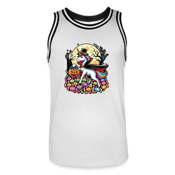 Drôle de licorne vampire aime les bonbons - Maillot de basket Homme - blanc/noir - Devant - AI Model Male 185 dark (185cm)