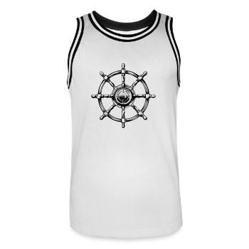Kapitän Ahoi! Steuerrrad, Ruder, Yacht, Segelboot - Männer Basketball-Trikot - Weiß/Schwarz - Vorne - AI Model Male 185 dark (185cm)
