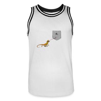 Lizard Tongue Reaching For Fly In Fake Pocket Fun - Men's Basketball Jersey - white/black - Front - AI Model Male 185 dark (185cm)
