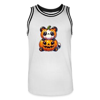Cute Halloween Panda Pumpkin Costume Cartoon - Men's Basketball Jersey - white/black - Front - AI Model Male 185 dark (185cm)