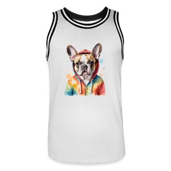 Bouledogue Français Sweat à capuche Frenchie Dog Funny - Maillot de basket Homme - blanc/noir - Devant - AI Model Male 185 dark (185cm)