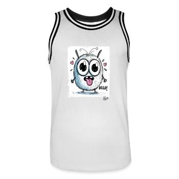 Mignon et drôle : un petit monstre dit Hall - Maillot de basket Homme - blanc/noir - Devant - AI Model Male 185 dark (185cm)