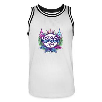 Mexiko 2024 Bunt - Männer Basketball-Trikot - Weiß/Schwarz - Vorne - AI Model Male 185 dark (185cm)