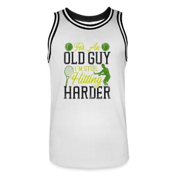 Funny Tennis Player Racket Grandpa - Men's Basketball Jersey - white/black - Front - AI Model Male 185 dark (185cm)