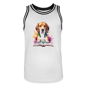 Beagle Reading Book Dog Funny Animal Design Print - Men's Basketball Jersey - white/black - Front - AI Model Male 185 dark (185cm)