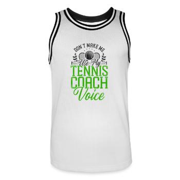 Funny Tennis Player Racket Coach - Men's Basketball Jersey - white/black - Front - AI Model Male 185 dark (185cm)