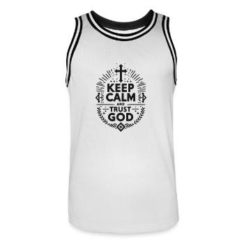 Restez calme et faites confiance à Dieu - Maillot de basket Homme - blanc/noir - Devant - AI Model Male 185 dark (185cm)