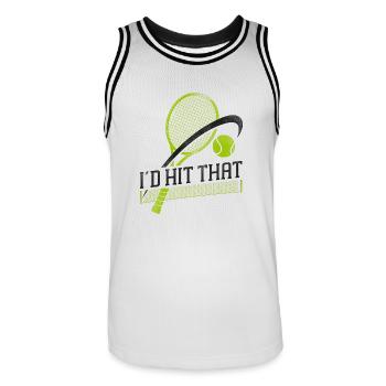 Funny Tennis Player Racket I'd Hit - Men's Basketball Jersey - white/black - Front - AI Model Male 185 dark (185cm)