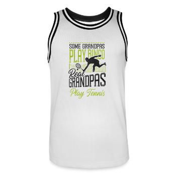 Funny Tennis Player Racket Grandpa - Men's Basketball Jersey - white/black - Front - AI Model Male 185 dark (185cm)