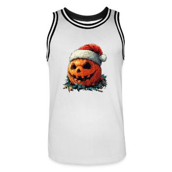 Halloween Gift Pumpkin with Santa Hat Decoration - Men's Basketball Jersey - white/black - Front - AI Model Male 185 dark (185cm)