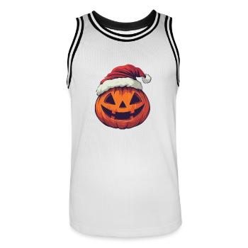Halloween Gift Pumpkin with Santa Hat Decoration - Men's Basketball Jersey - white/black - Front - AI Model Male 185 dark (185cm)