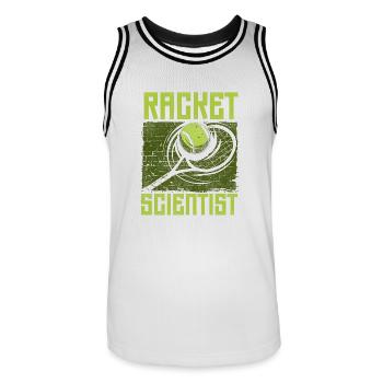 Drôle de joueur de tennis raquette jeu de mots - Maillot de basket Homme - blanc/noir - Devant - AI Model Male 185 dark (185cm)