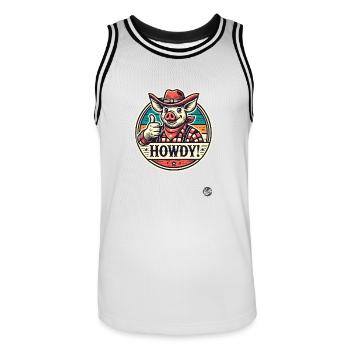 Western Parodie Cowboy Pig Howdy - Maillot de basket Homme - blanc/noir - Devant - AI Model Male 185 dark (185cm)