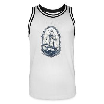 Elegant Sailing Ship Adventure Motif - Men's Basketball Jersey - white/black - Front - AI Model Male 185 dark (185cm)