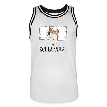 Official Sleep Shirt Shiba Inu Pyjamas Dog - Men's Basketball Jersey - white/black - Front - AI Model Male 185 dark (185cm)