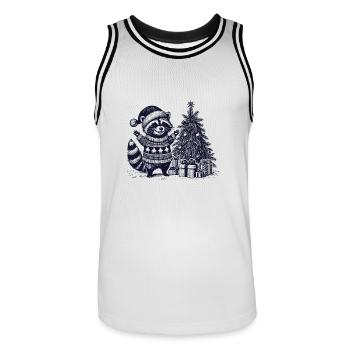 Cheerful raccoon with Christmas tree - Men's Basketball Jersey - white/black - Front - AI Model Male 185 dark (185cm)