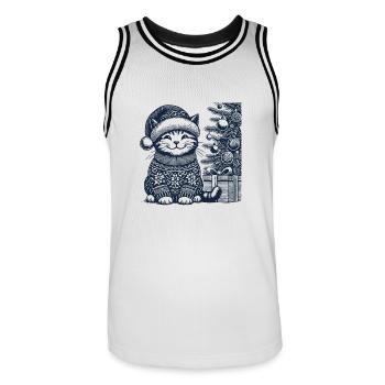 Lustige Katze Weihnachten Retro Vintage Stil - Männer Basketball-Trikot - Weiß/Schwarz - Vorne - AI Model Male 185 dark (185cm)