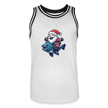 Piranha Poisson Père Noël Dessin animé - Maillot de basket Homme - blanc/noir - Devant - AI Model Male 185 dark (185cm)